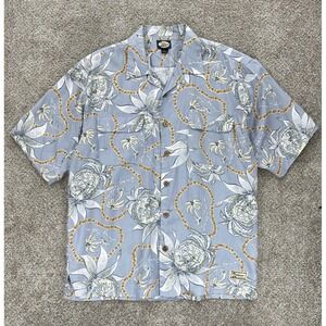 Tommy Bahama Aloha Shirt Mens L Gray Light Wash Rayon Lei‎ Print Resort Luxury